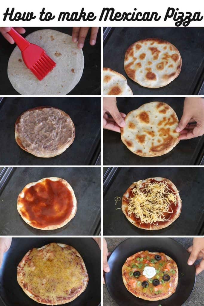 Collage of making mexican pizza