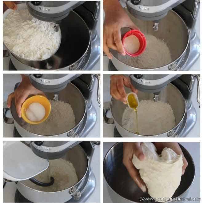 kneading stromboli dough in standing mixer