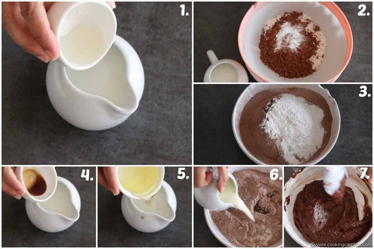 making eggless chocolate cake batter