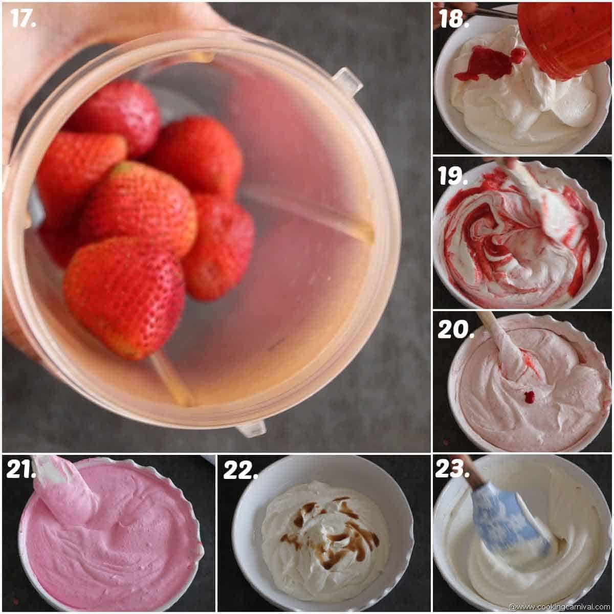 vanilla ice cream and strawberry ice cream in making