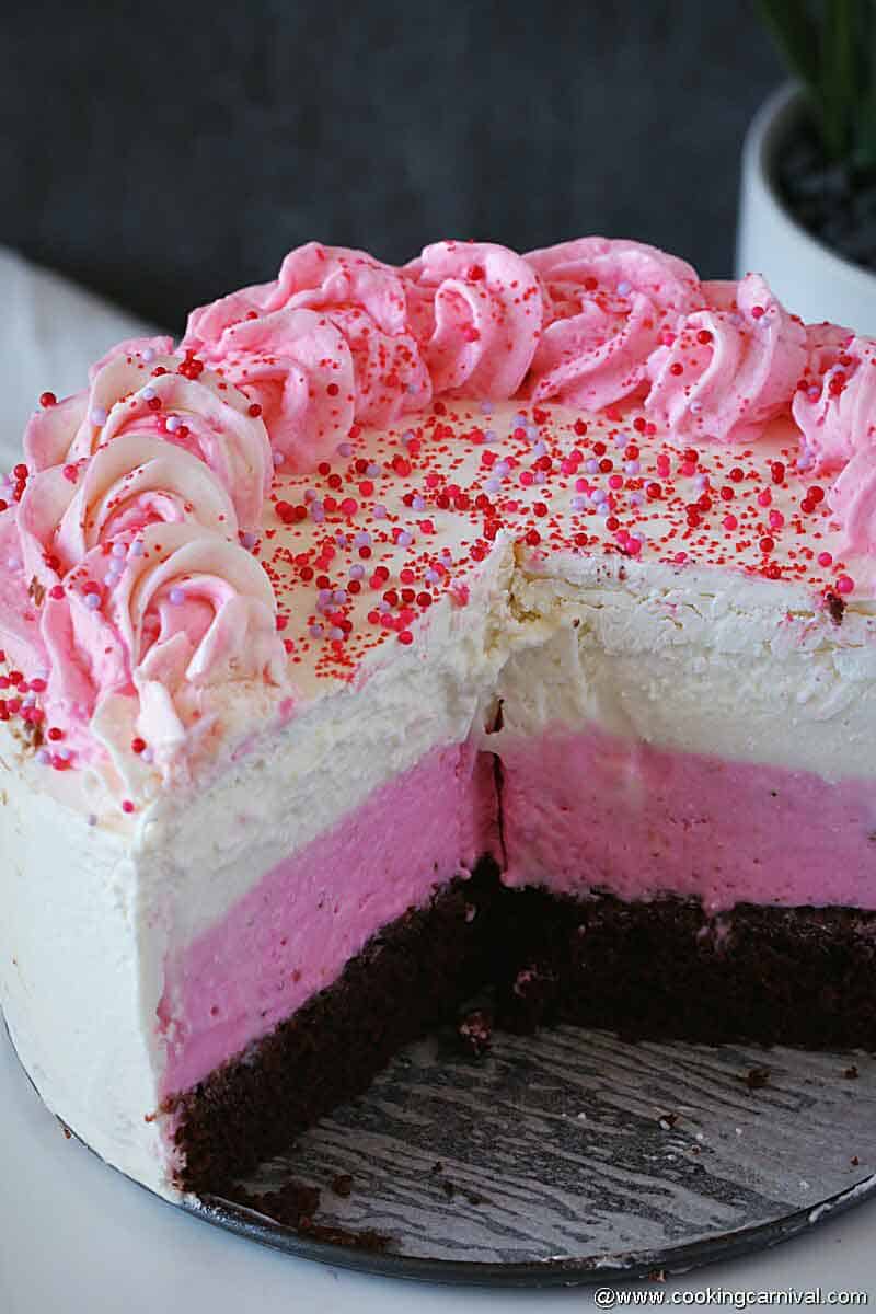 Close shot of layered ice cream cake