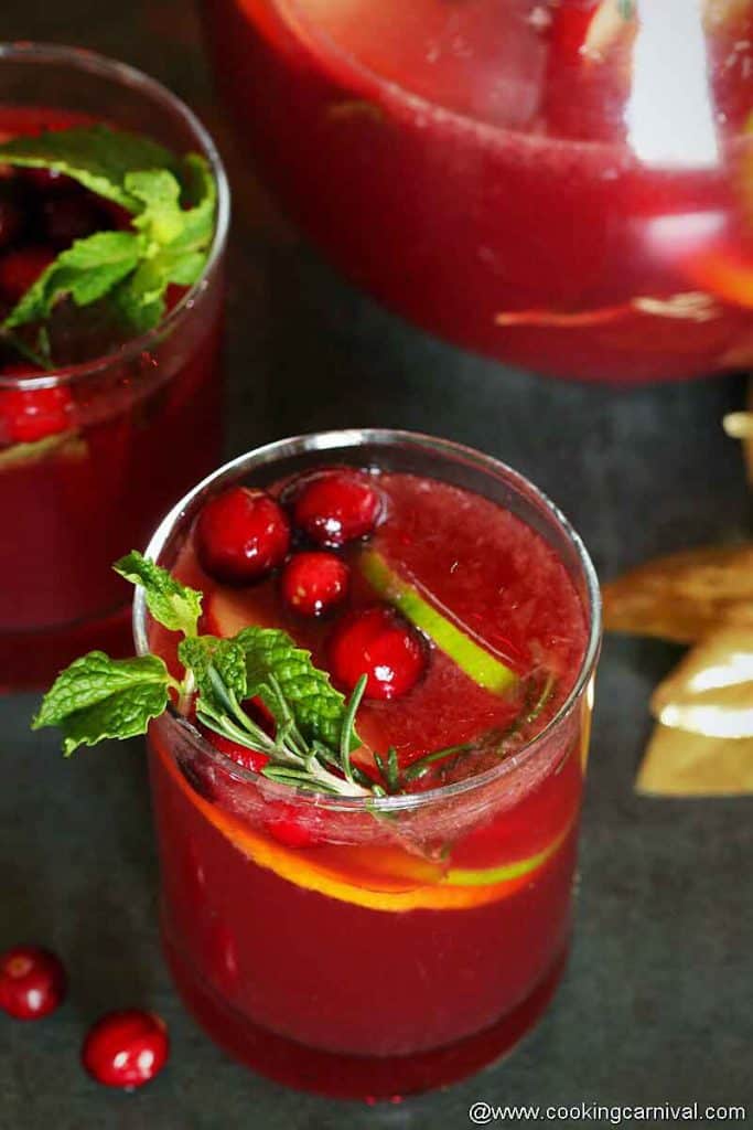 Non-alcoholic sangria in a glass