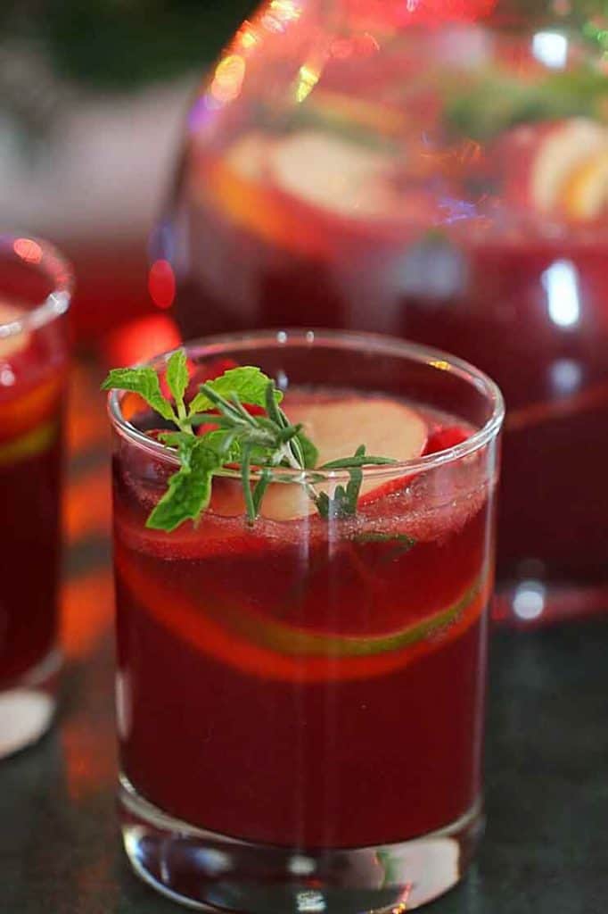 Non-alcoholic sangria in a glass