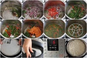 Adding ingredients in instant pot to make dal palak