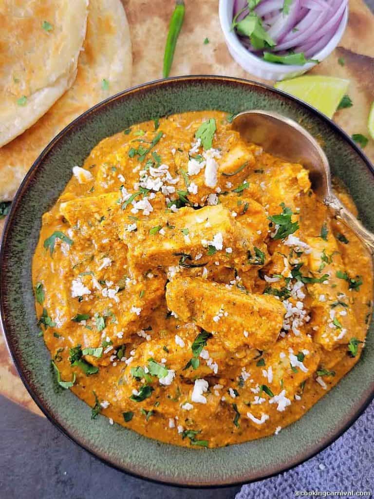 Paneer curry in a bowl