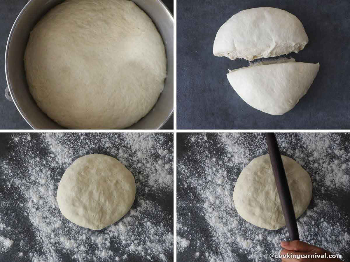 rolling pizza dough.