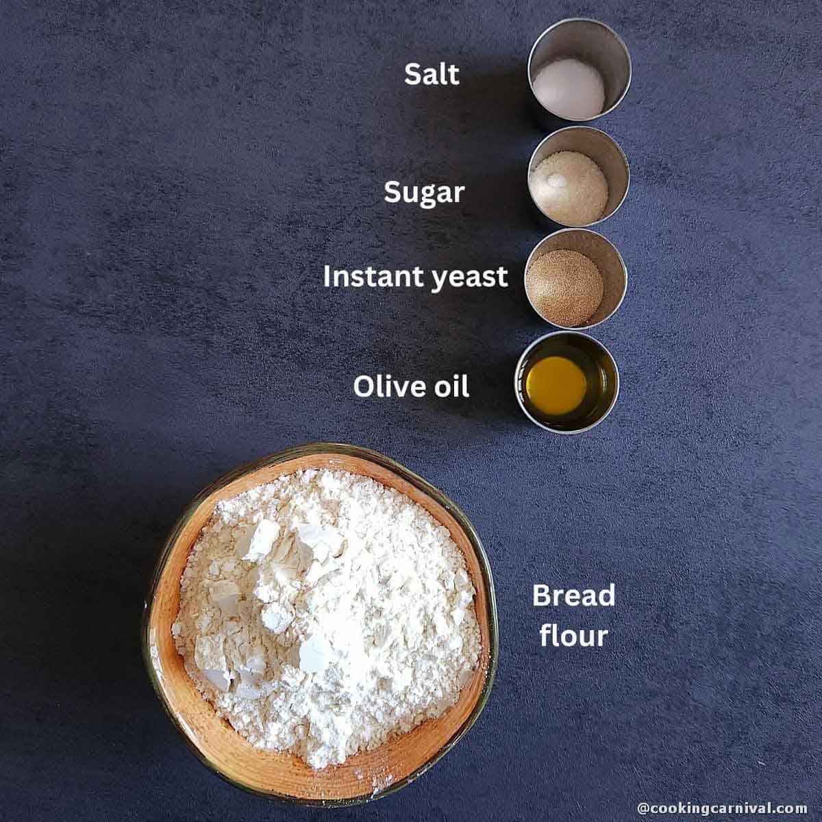 Premeasured ingredients to make pizza dough.