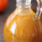 Pumpkin Vinaigrette in small glass dressing bottle