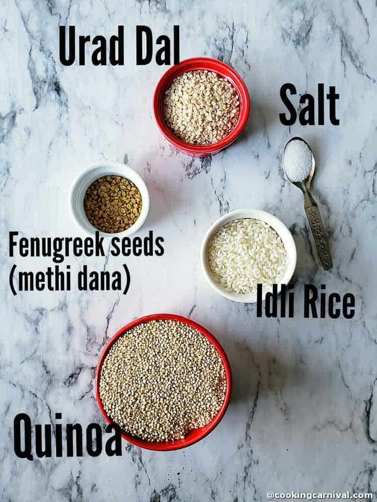 Pre-measured ingredients for quinoa idli