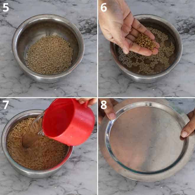 washing and soaking urad dal and fenugreek seeds