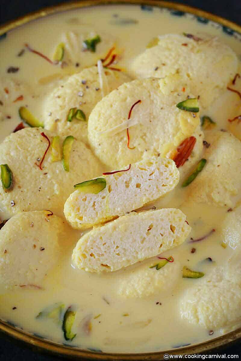 rasmalai cut into half