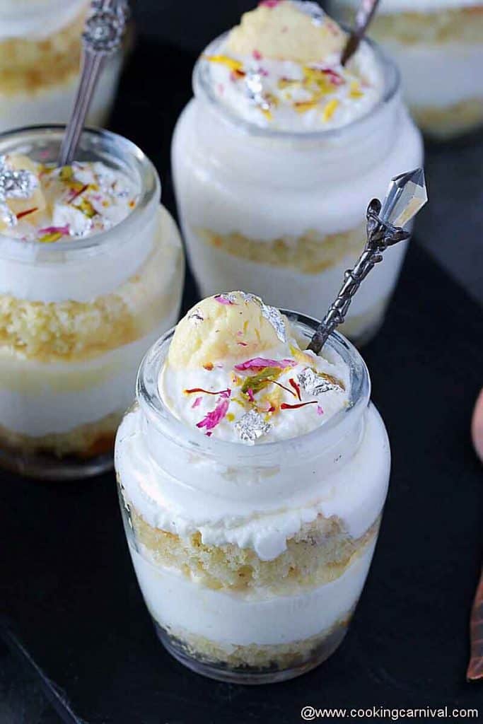 Jars of indian fusion dessert rasmalai cake