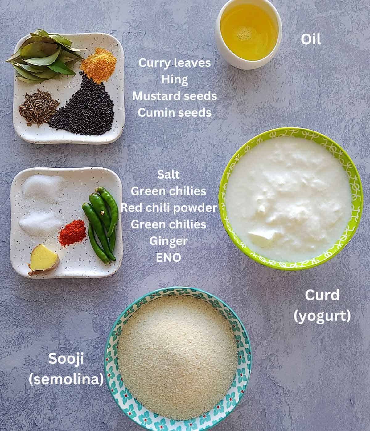 Premeasured ingredients for Rava Dhokla