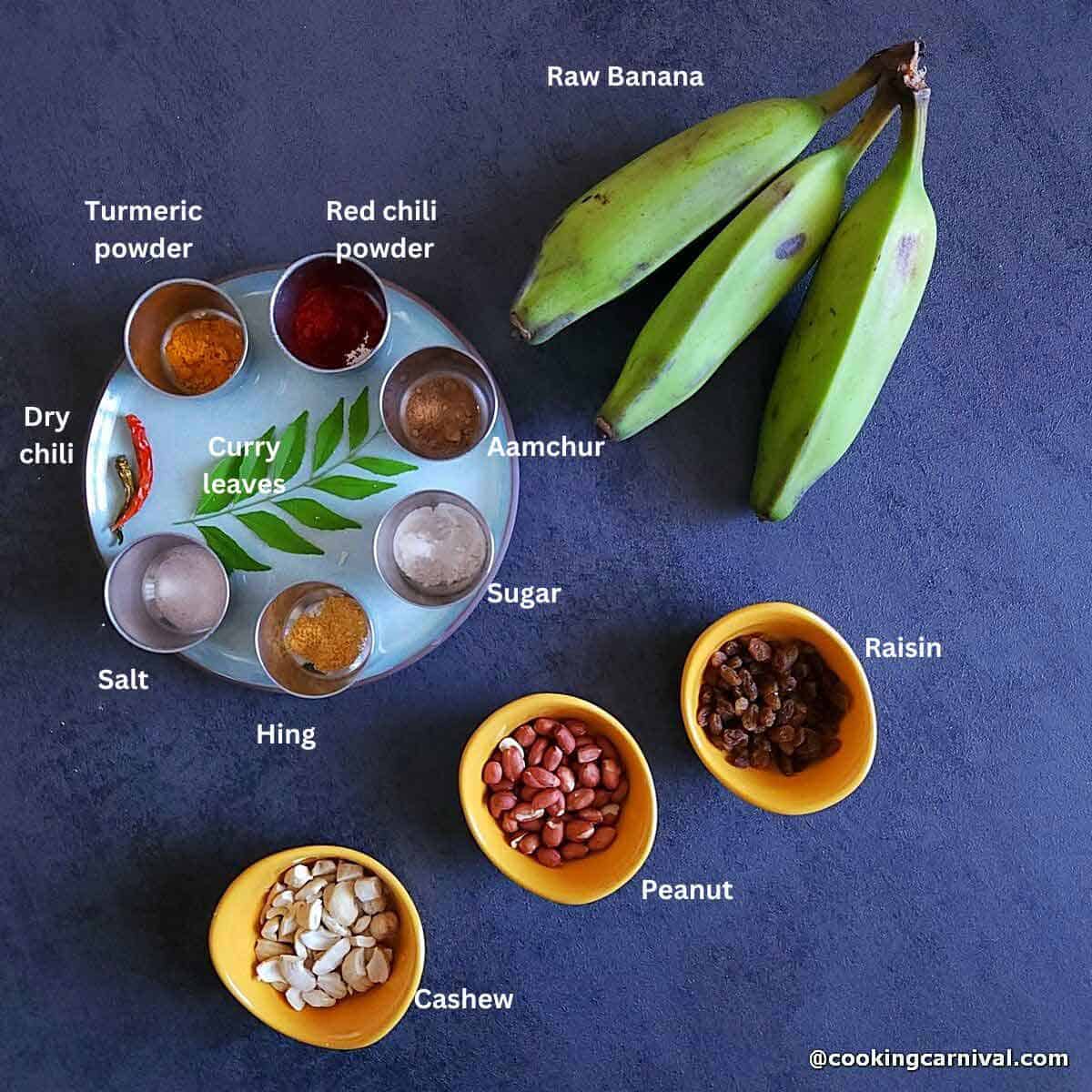 Pre-measured ingredients for banana chivda