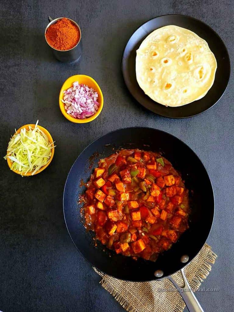 components of Schezwan paneer frankie