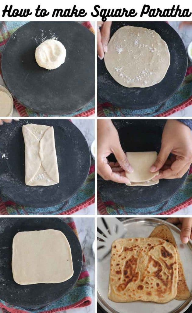 Collage of making square Whole wheat Paratha recipe