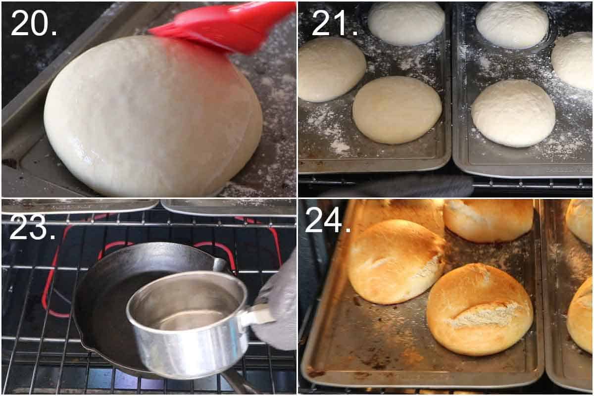 Baking homemade bread bowls in oven