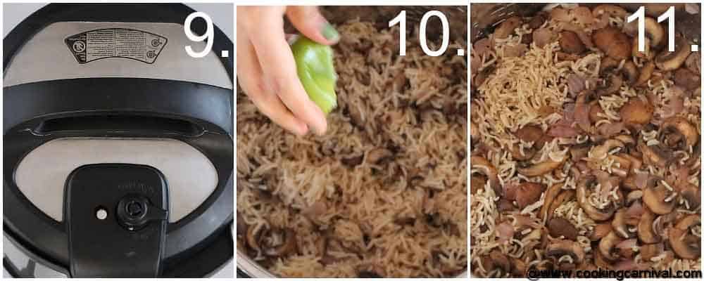 Step by step process for Instant pot Mushroom rice