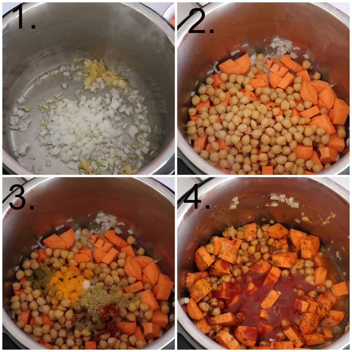 Step by step process shot of Instant Pot Sweet Potato Curry