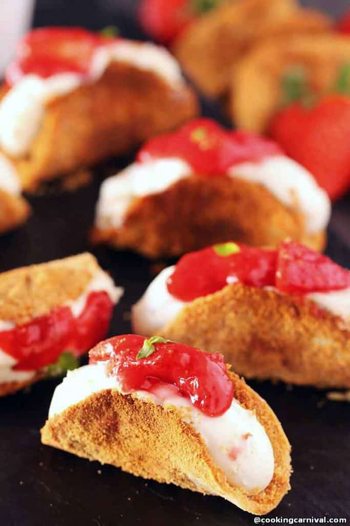 Strawberry Cheesecake Tacos  on black board