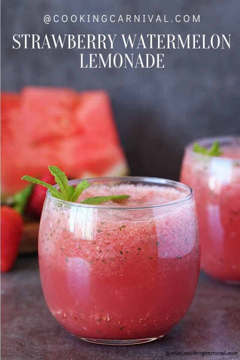 Strawberry Watermelon Lemonade in a glass garnished with mint leaves