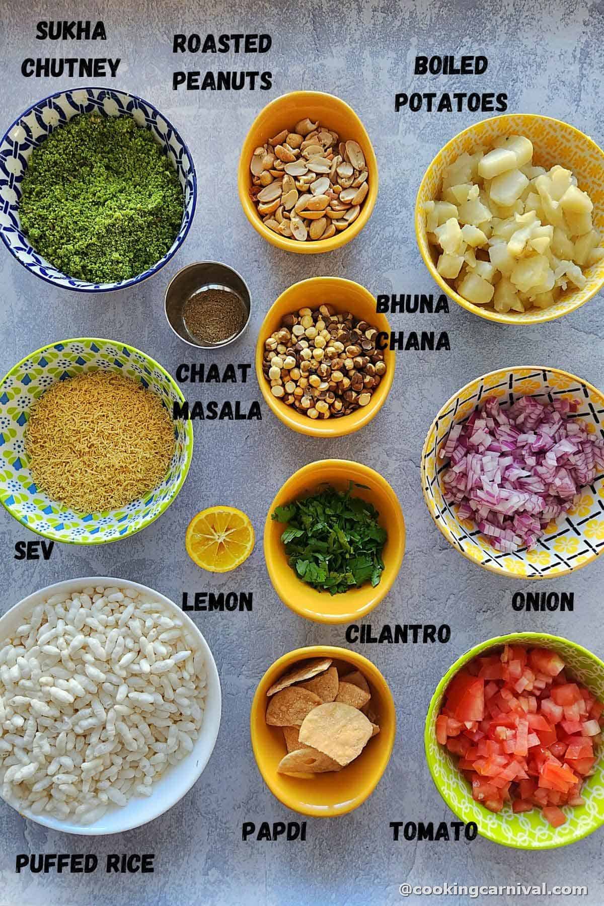 pre-measured ingredients for dry bhel recipe