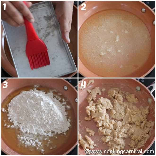 Roasting whole wheat flour in ghee