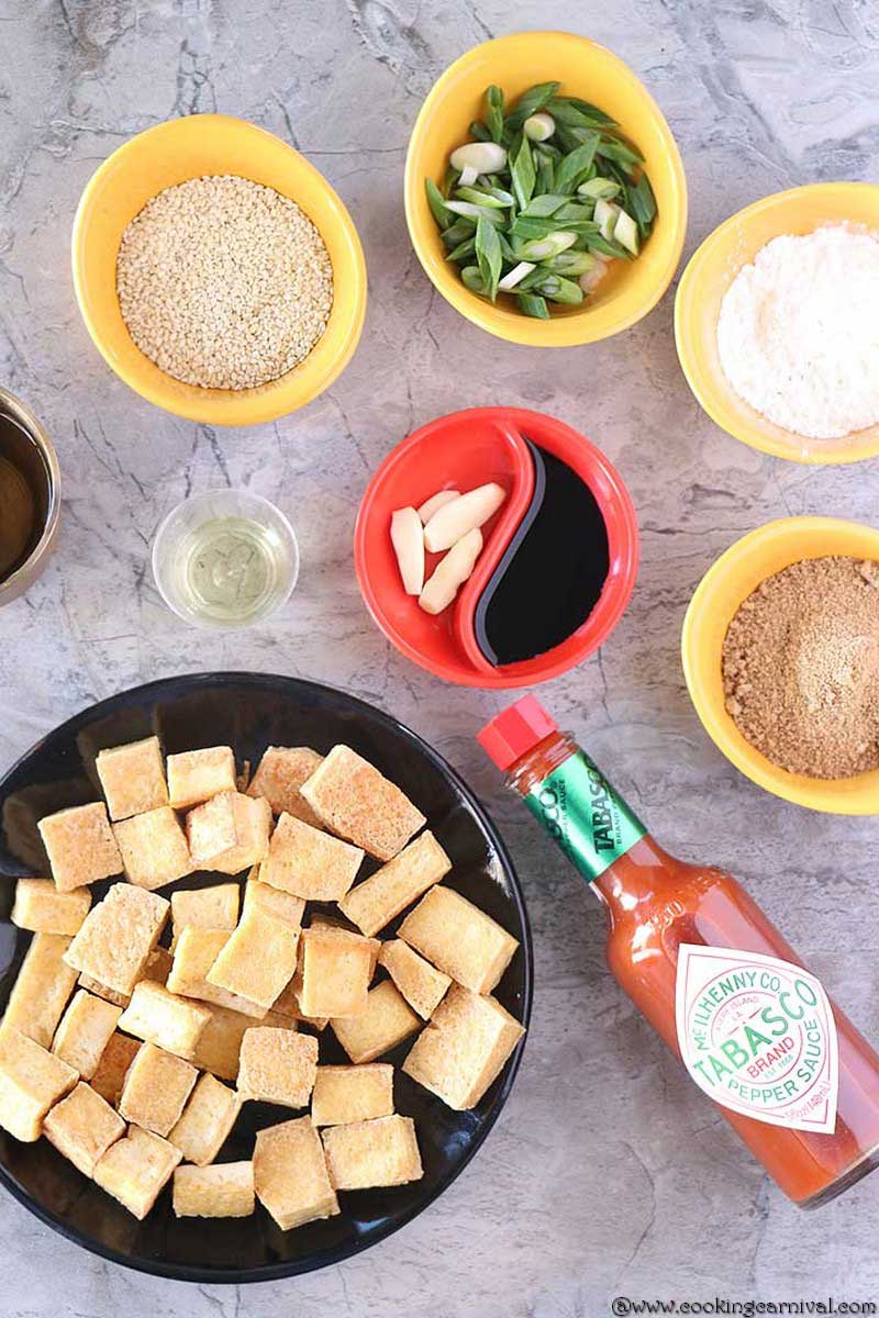 Sweet and spicy crispy tofu