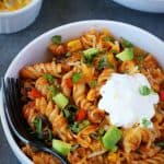 taco pasta served in white bowl