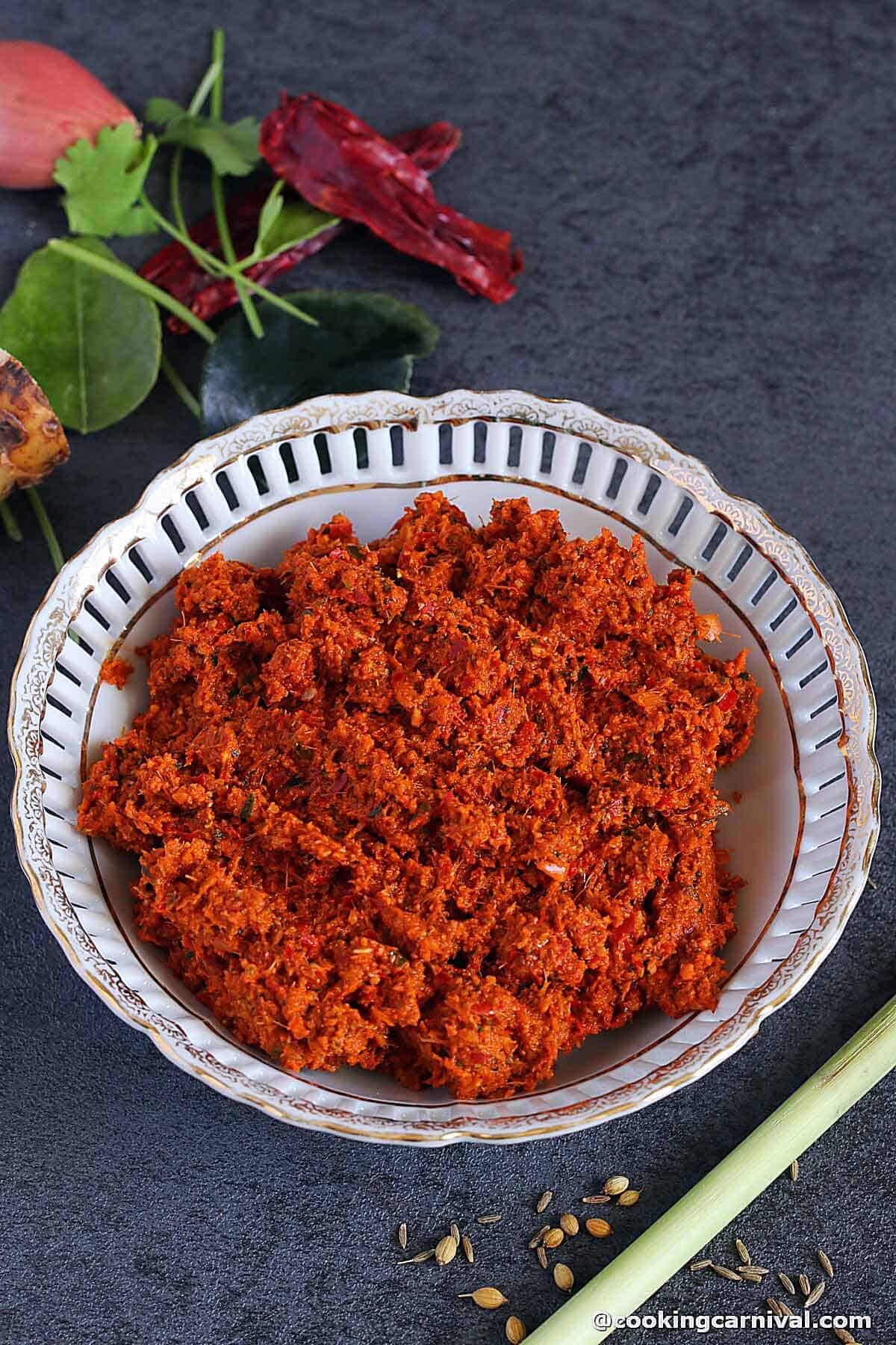 thai panang curry paste in a bowl.