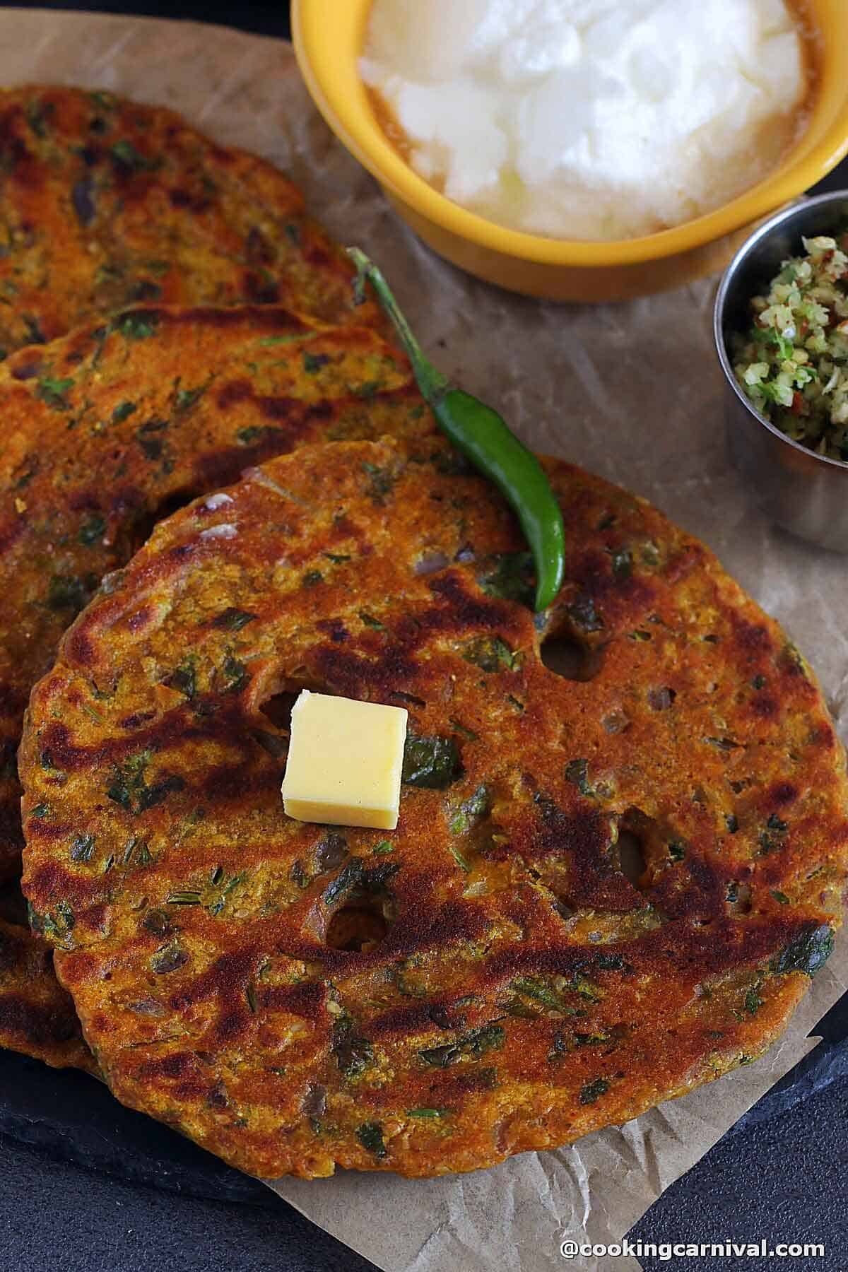 close up shot of thalipeeth recipe.