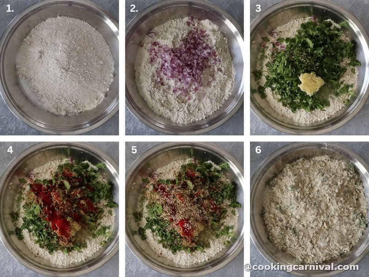 Step by step process shot of thalipith dough