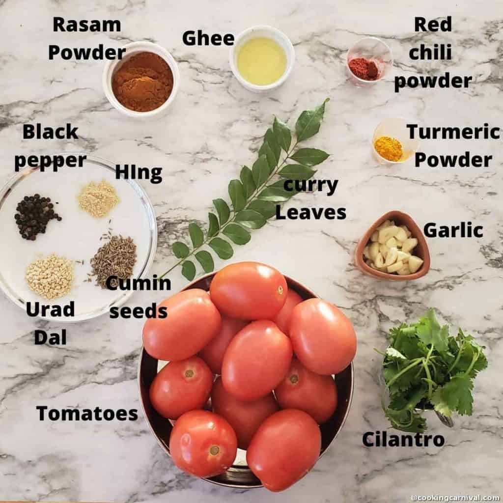 Tomato Rasam ingredients