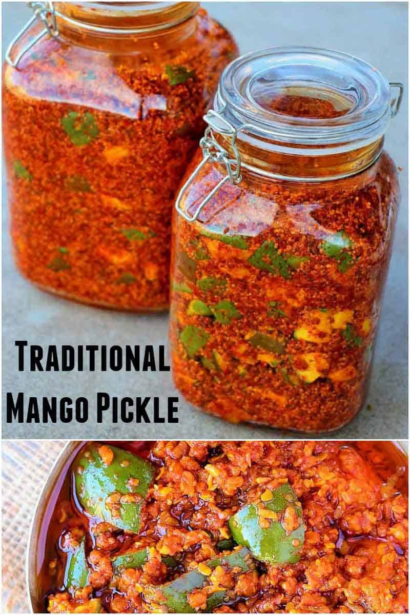 Mango Pickle | Gujarati traditional Methiya Keri Nu Athanu - Finger licking Pickle recipe Made with fresh raw mango, Methi Na Kuriya (coarsly crushed Fanugreek Seeds), Rai Na kuriya (Coarsely crushed mustard seeds), Salt, Red chili powder, Asafetida and Oil.