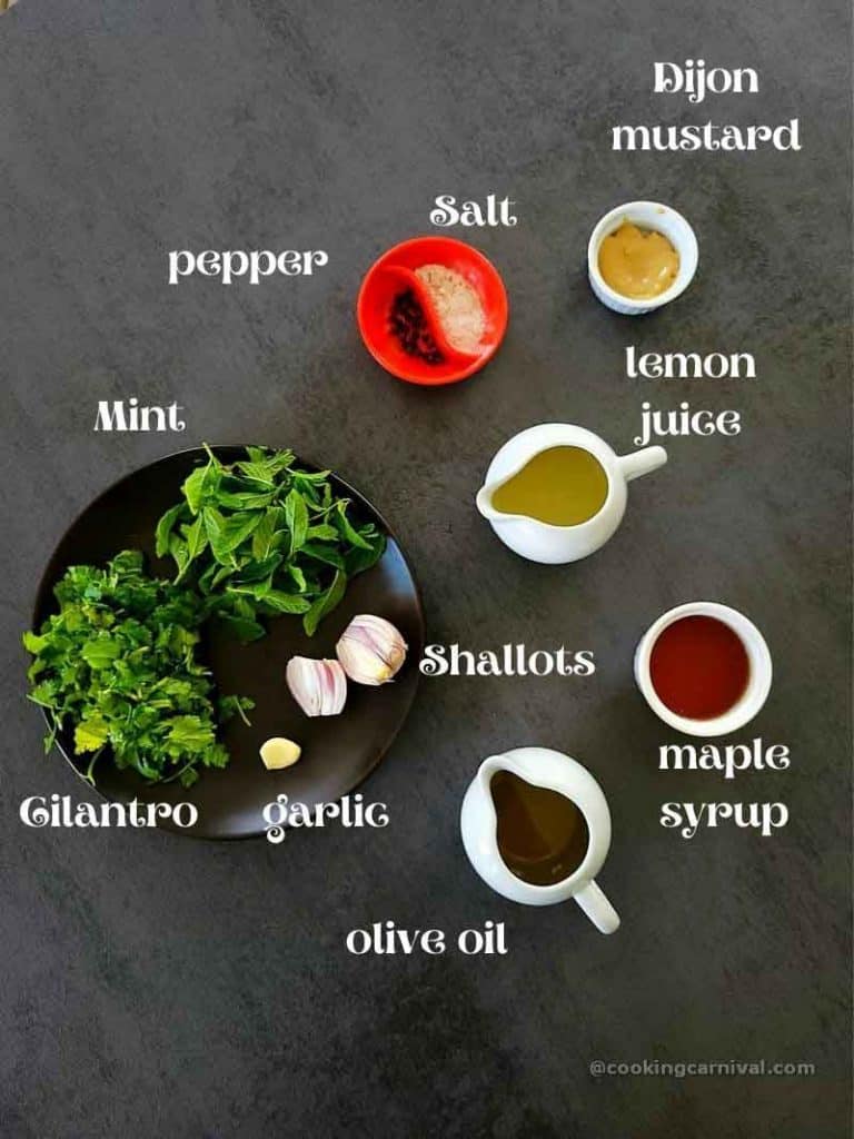 Pre measured ingredients for mint salad dressing