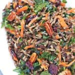 Wild Rice Salad - Scrumptious, Bursting with citrus flavors, Loaded with Vitamin C rich Kale and Vitamin A rich Carrots, lots of Pecans and cranberries for extra crunch and taste, Vegan Salad recipe that can be enjoyed at any time of the year.