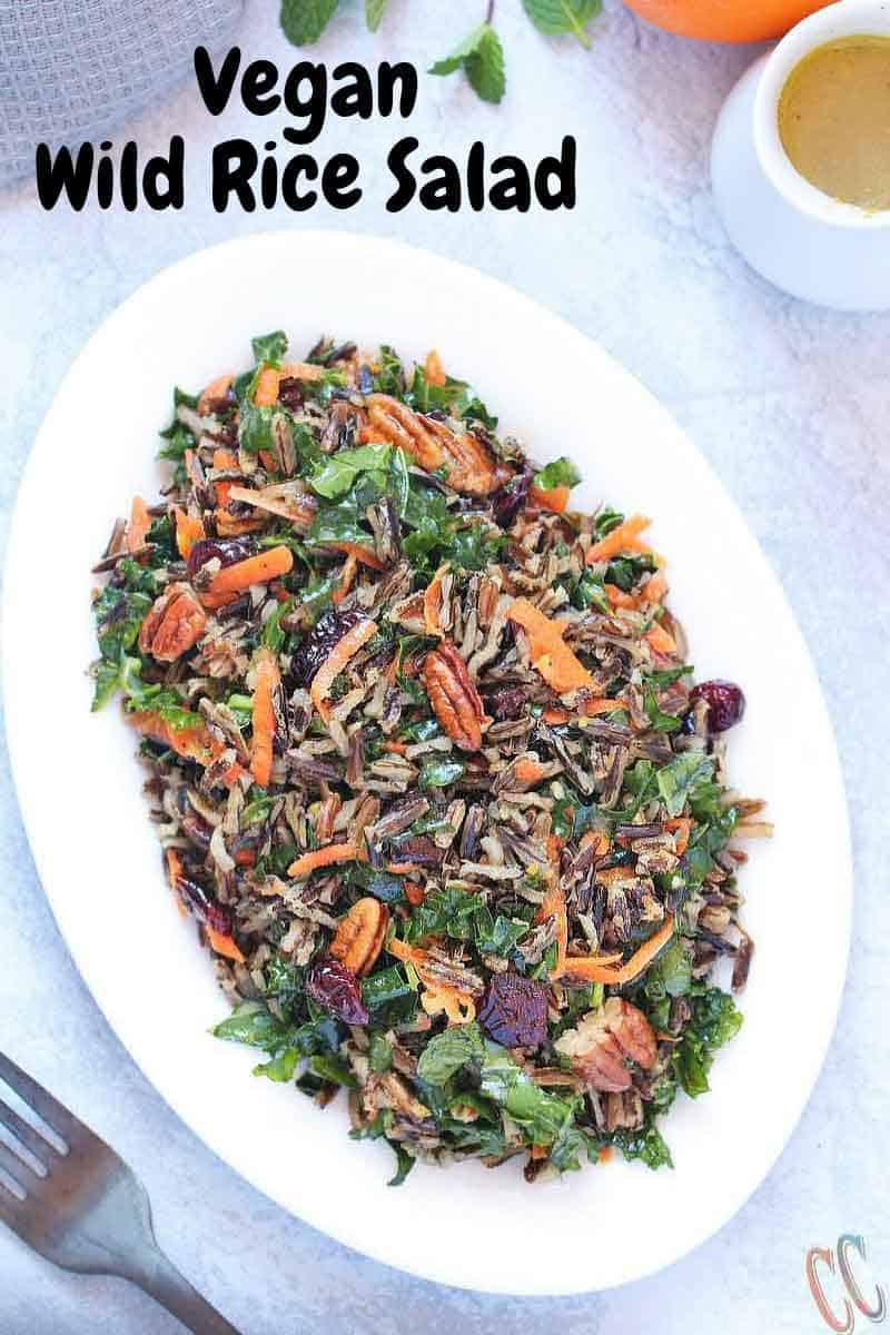 Wild Rice Salad - Scrumptious, Bursting with citrus flavors, Loaded with Vitamin C rich Kale and Vitamin A rich Carrots, lots of Pecans and cranberries for extra crunch and taste, Vegan Salad recipe that can be enjoyed at any time of the year.