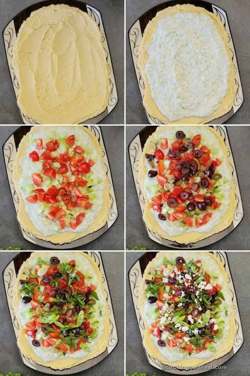 step by step process of making greek layer dip