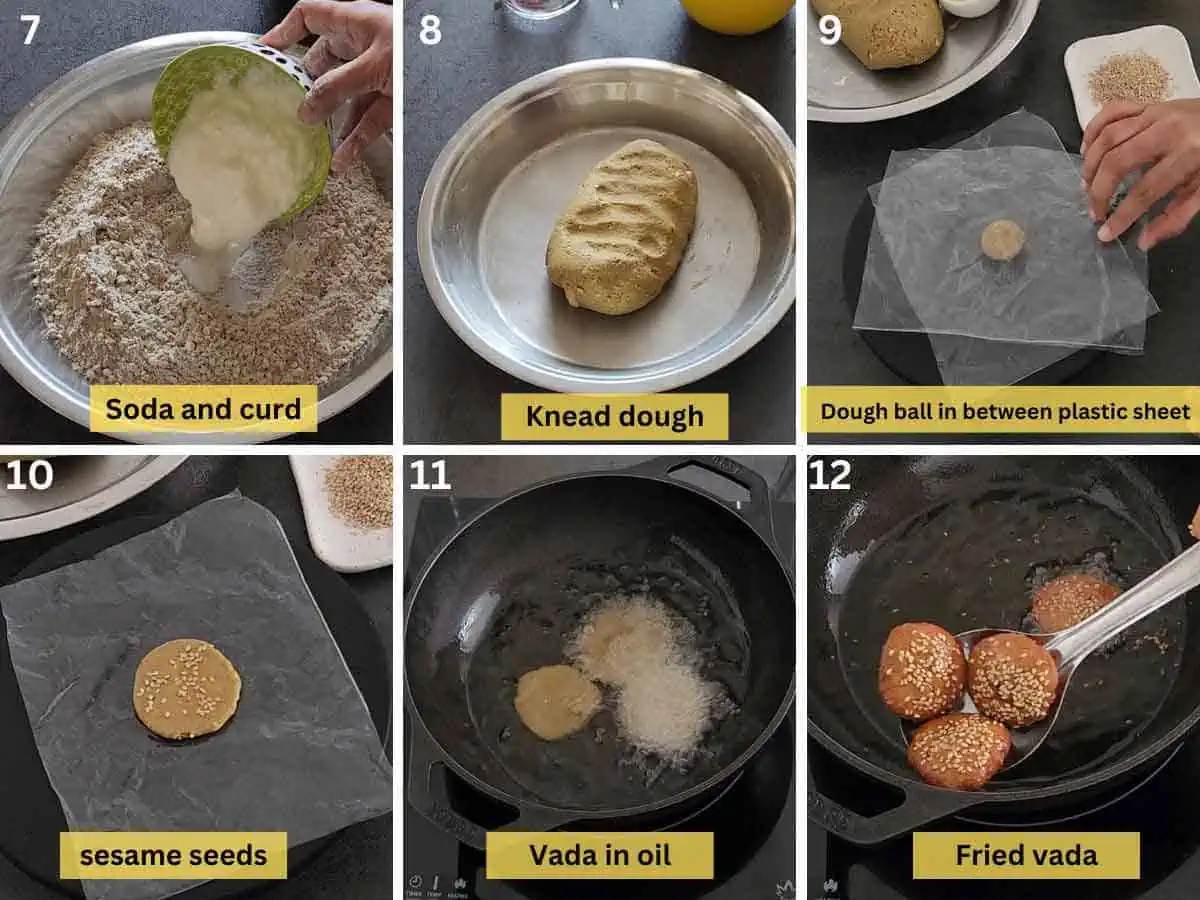 making dough, shaping and frying the vadas