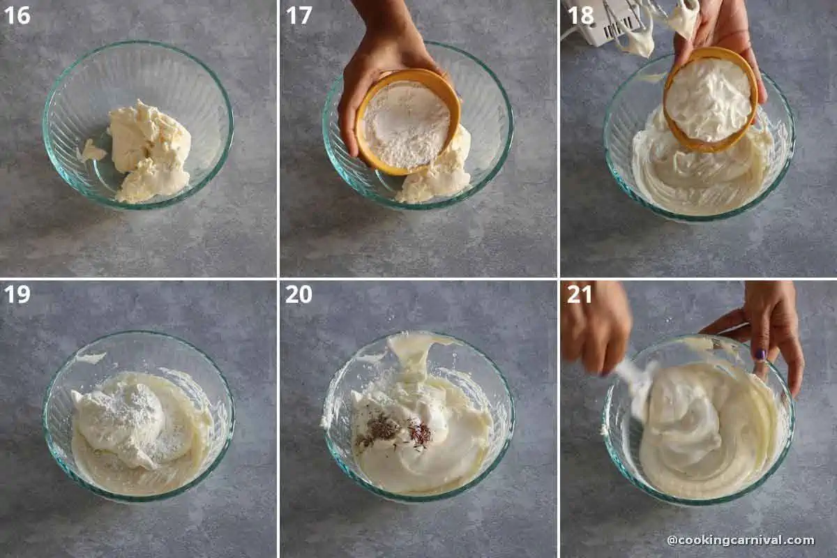 step by step process of making eggless cheesecake filling