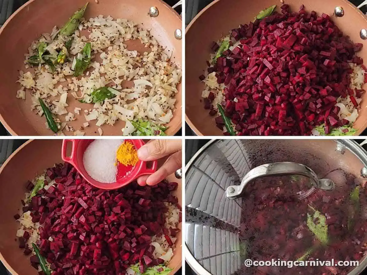 cooking beetroot in a pan.