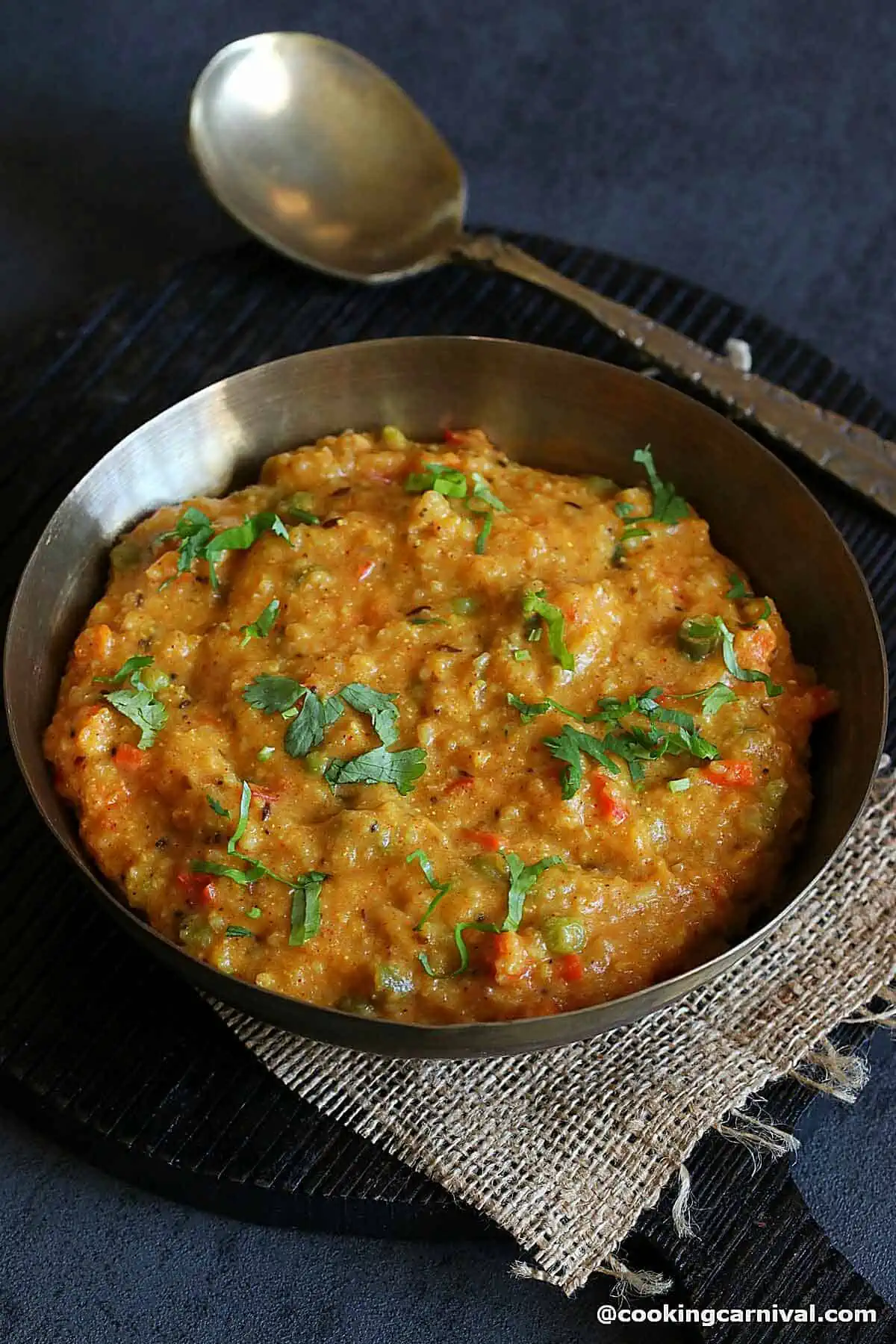 Millet porridge in a kansa bowl. 