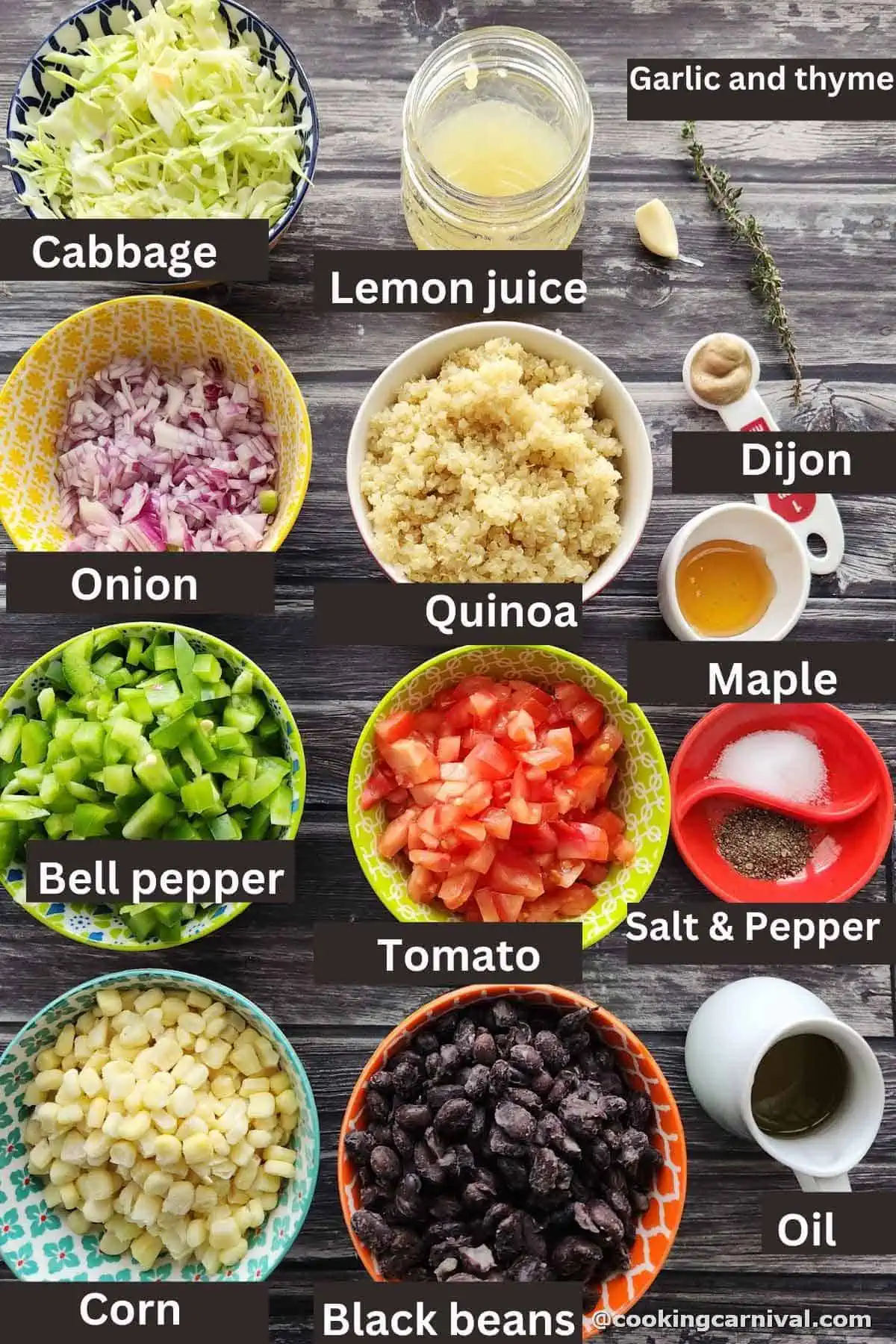 pre-measured ingredients to make quinoa black bean salad