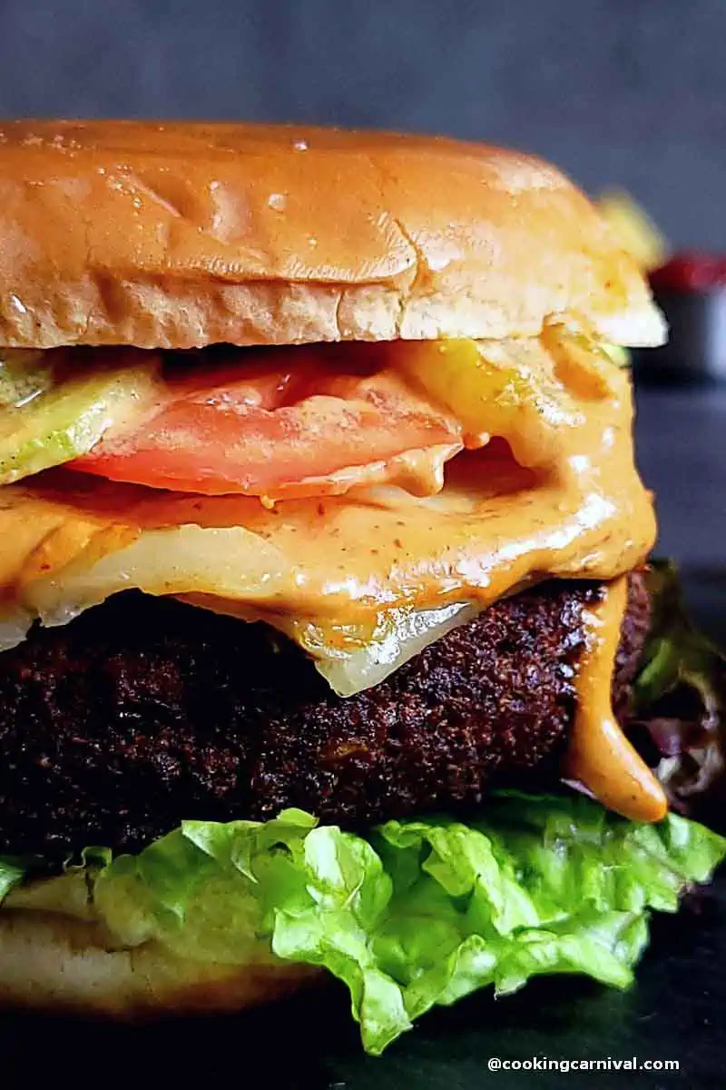 close up shot of black bean quinoa burger