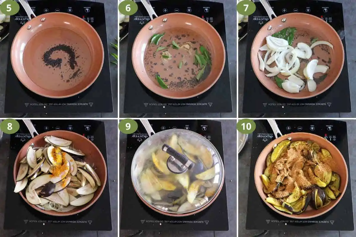 Collage of cooking Brinjal Fry