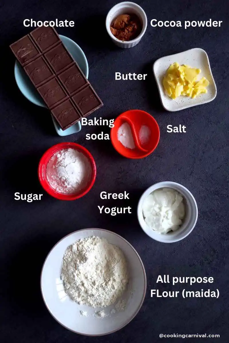 pre-measured ingredients of eggless brownie.