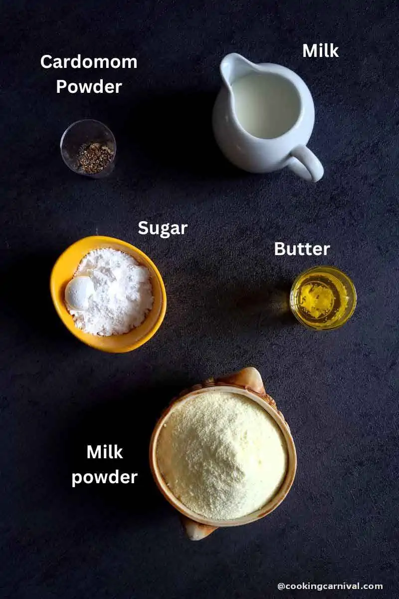 pre-measured ingredients of milk powder burfi.