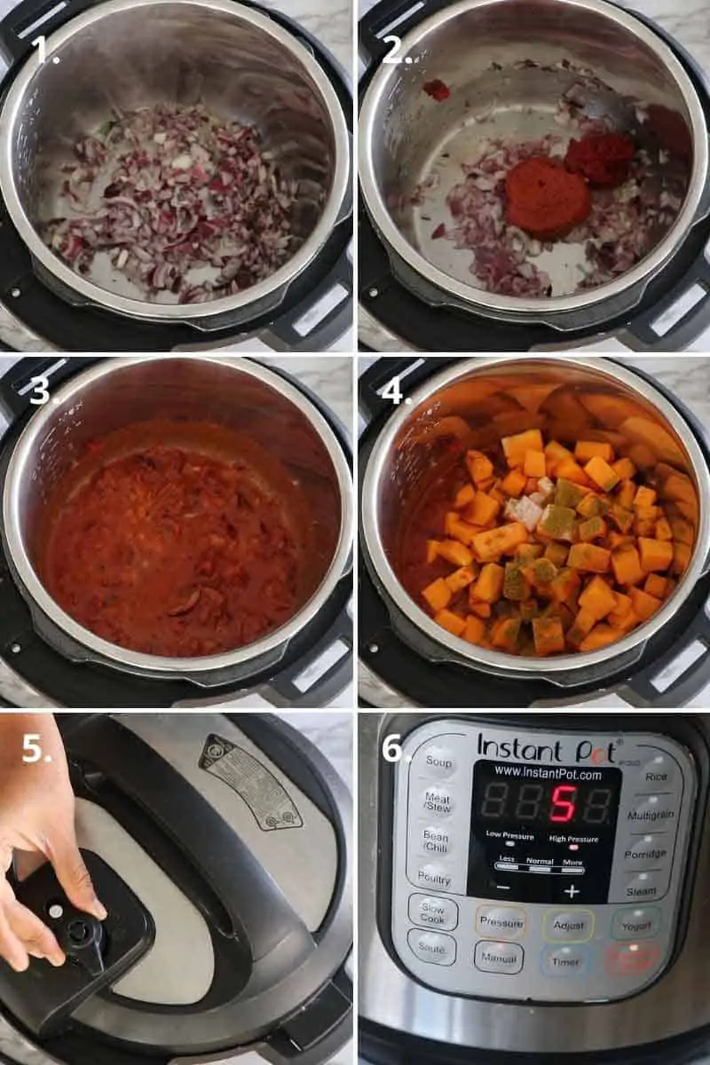 collage of making Butternut Squash Curry in instant pot