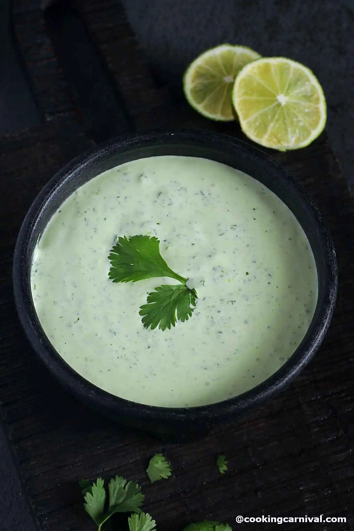 cilantro lime crema in a salsa bowl.