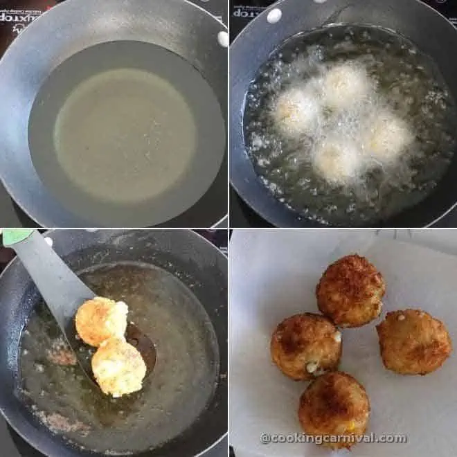 frying cheese corn balls in oil